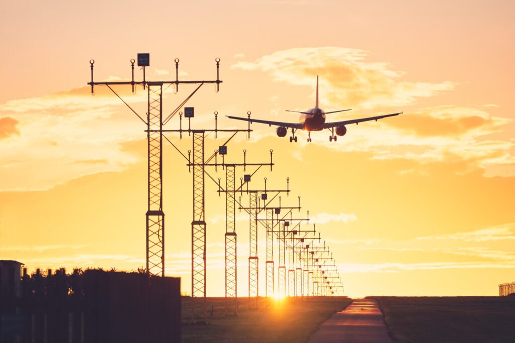 Landing at the sunset