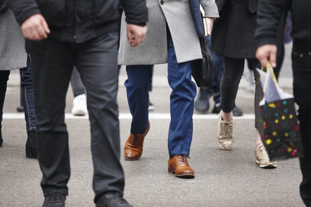 People walking in the city. Urban ambient. Rush hour. Horizontal