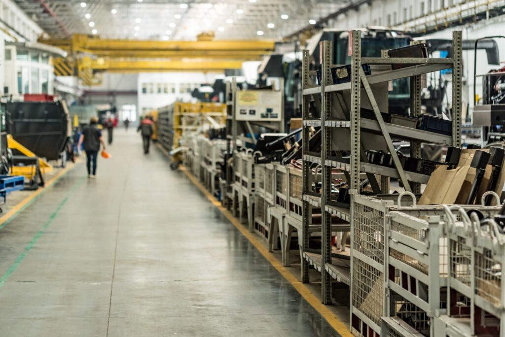 Assembly workshop at big industrial plant interior