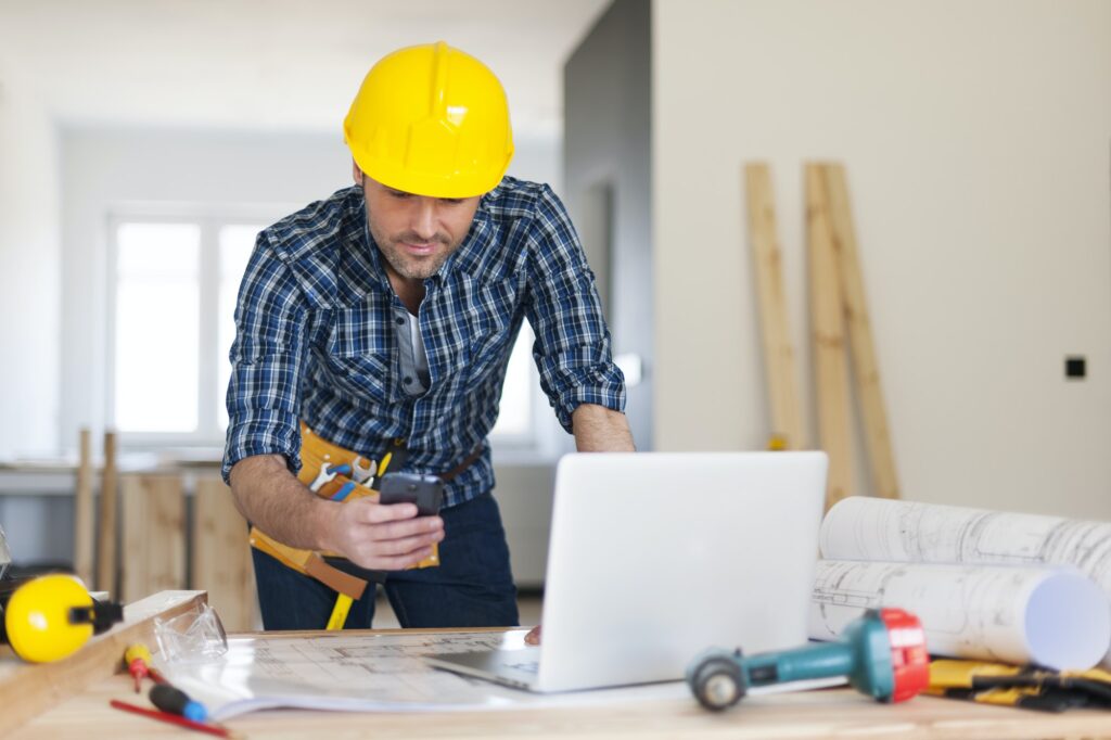 Busy building contractor at work